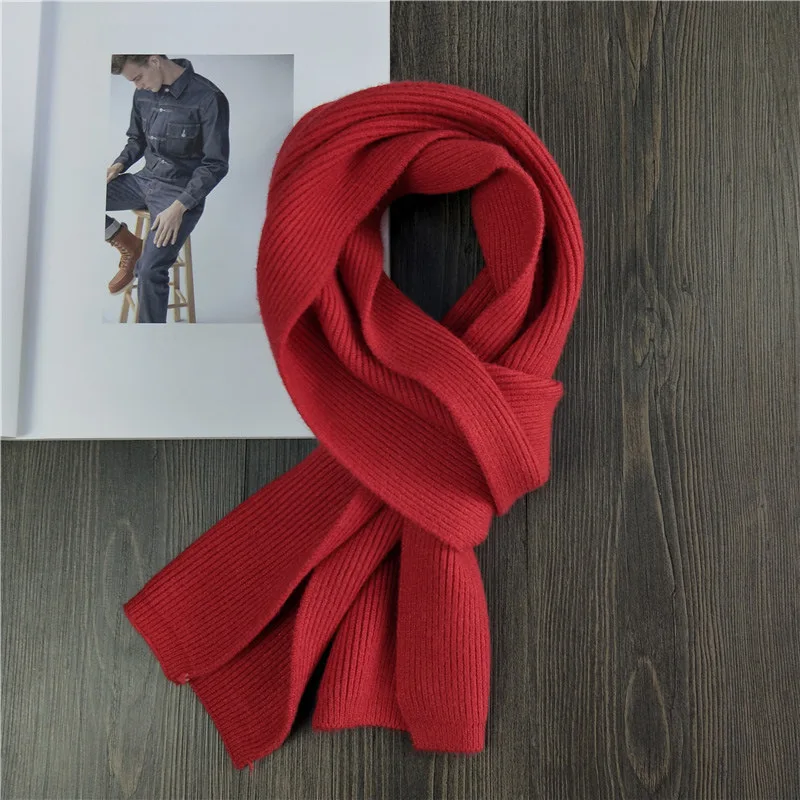 
140*18cm new small student scarf men and women autumn and winter long double-sided dense knit rabbit wool solid color bib 