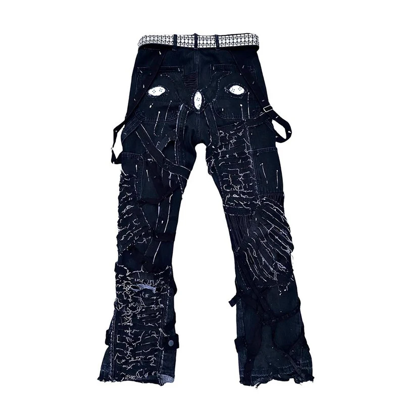 DiZNEW Custom Y2K Spray Denim Jeans Slim Skinny Straight Leg Denim Jeans Clothes Men Jeans