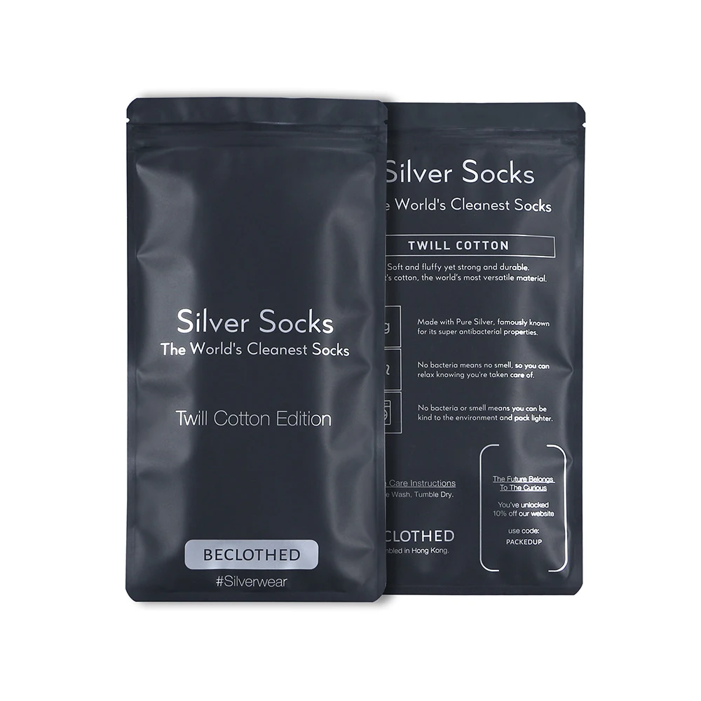 Custom printed wholesale resealable reusable high quality plastic zipper lock matte black socks packaging for socks bags