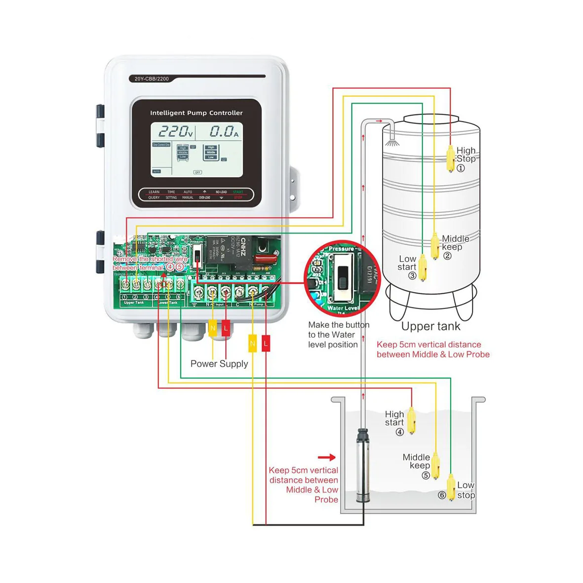 Intelligent Water Pump Controller with Capacitor Household Tank Water Level Controller