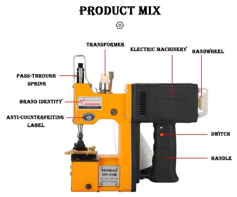 Small electric handheld portable woven bag closing sealing sewing machine mini