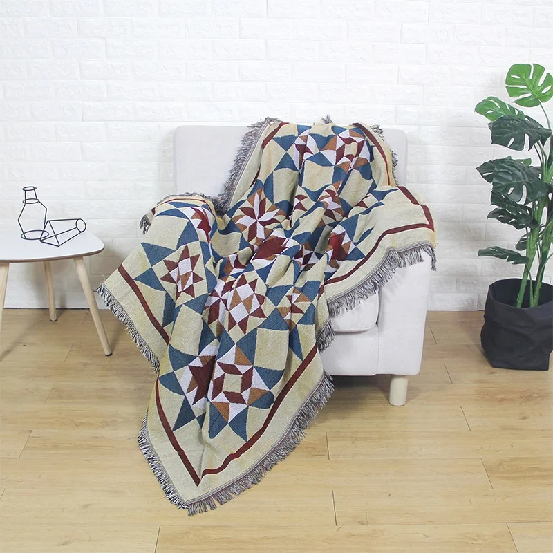 Custom Polyester Soft Solid Jacquard Woven Tapestry Promotional Throw Blanket