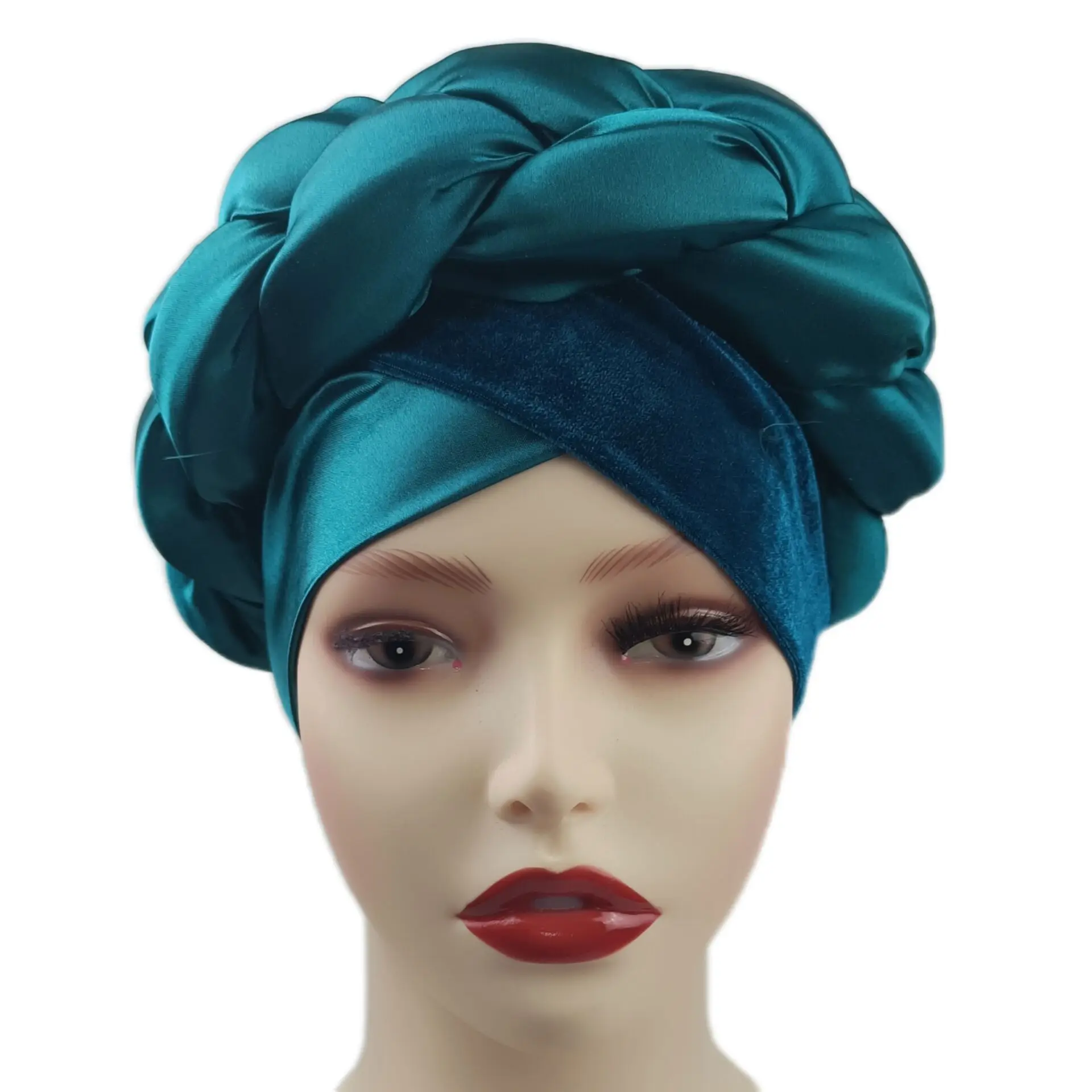 New Africa Satin Fabric Auto Gele Headties Nigerian Muslim Wedding Braided Turban Hat For Women