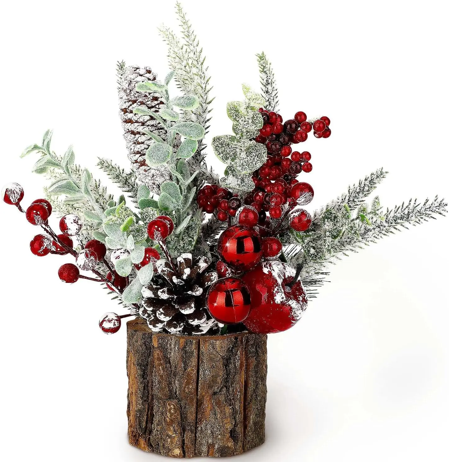 Small Christmas Tree Tabletop Artificial Mini Christmas Tree Decorations with Holiday Ornaments Red Berry Pine Cone Greenery