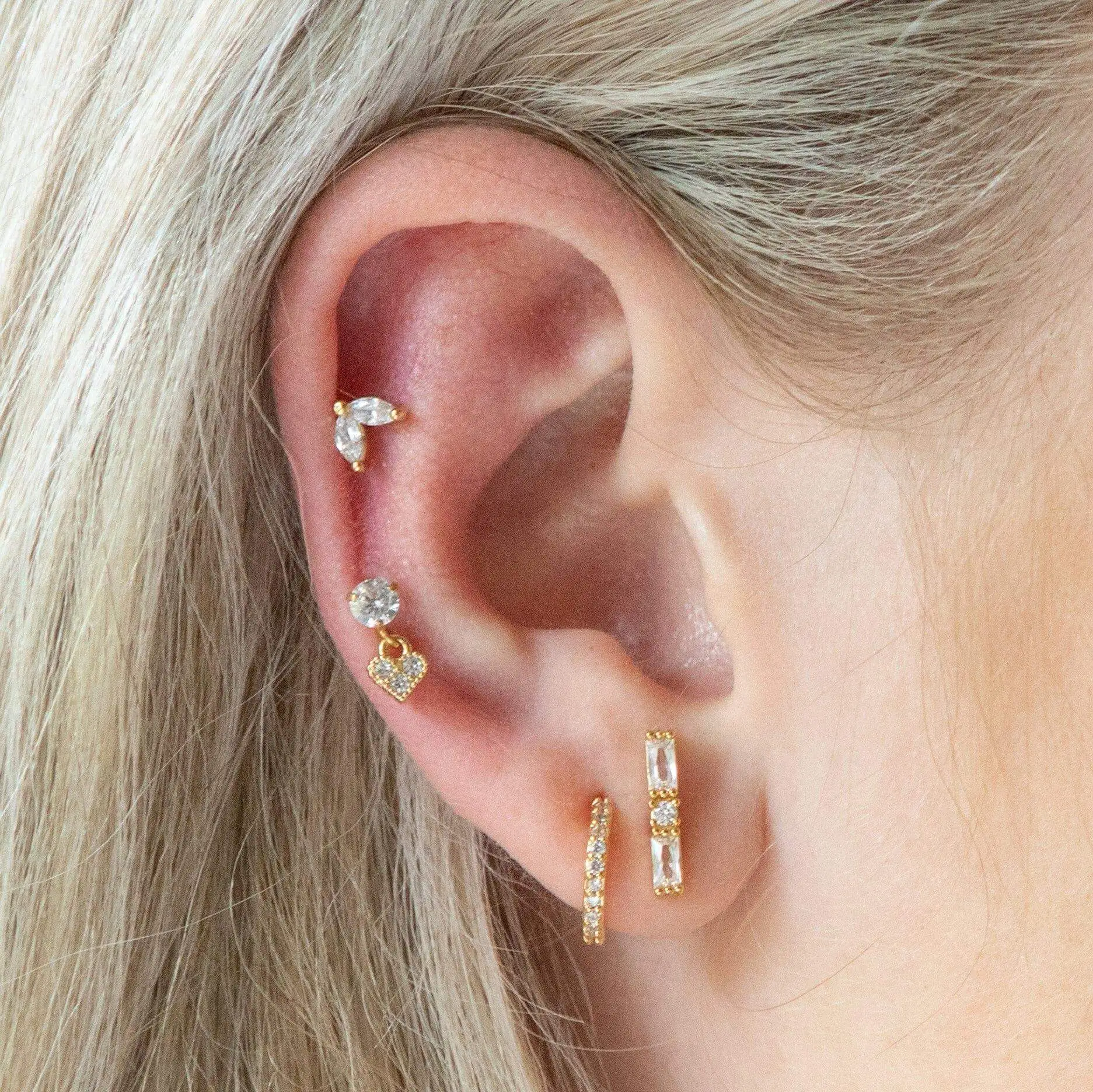 Trendy Unique 18k Gold Plated Stainless Steel Stackable Diamond CZ Piercing Screw Back Stud Earrings for Women Girls