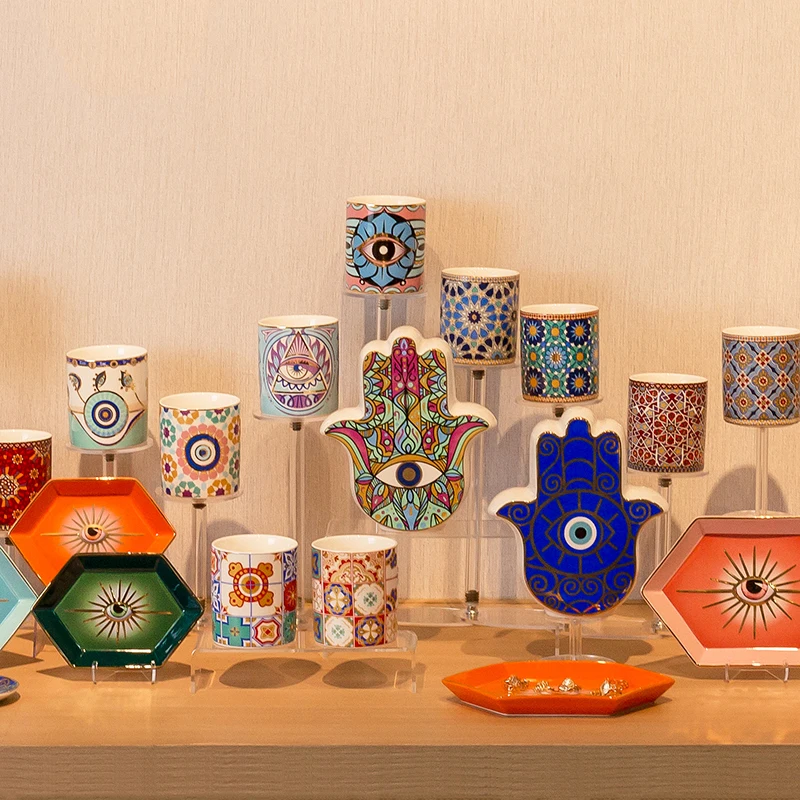 Wholesale Custom Luxury Boho Spiritual Products Gift Ceramic Scented Candle Jar for Meditating Yoga Soy Wax Candle Holder Jar