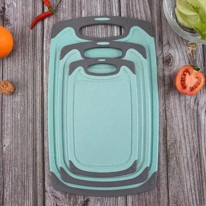 Biodegradable mini camping smart coloured wheat straw rice husk fiber heat resistant pp plastic cutting chopping board set
