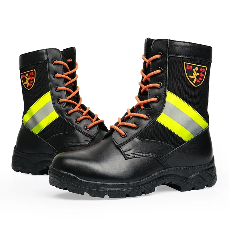 Factory OEM Leather Anti- puncture Waterproof Safety Shoes Fire Rescue Protective Boots Work Boots