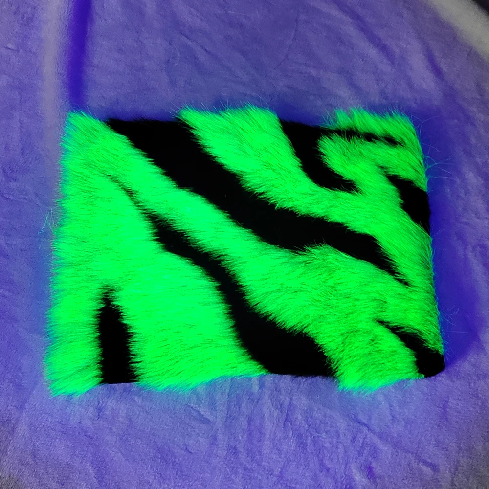 fluorescent color neon green faux fur coat material black jacquard weave soft craft fur faux fur fabric