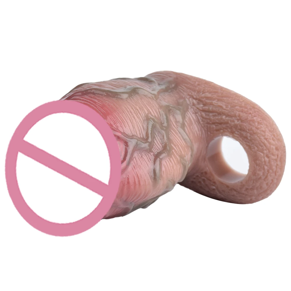New Design Realistic Textured Cock Enlargement Sheath With Anti-off Ring Penis real Sleeve For Men Delayed Ejaculation Sex Toy