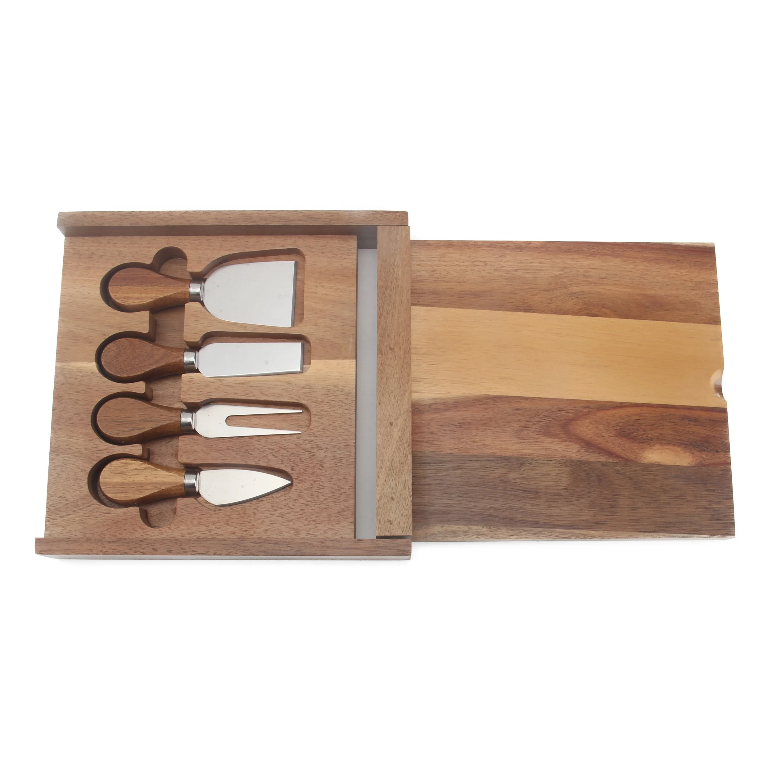 2023 Professional 4 Piece Stainless Steel Cutter Wooden Handle Cheese Knife Gift Set With  wooden Boxed