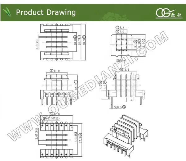  EF1619 Четыре слота горизонтальный pin7:7 бобины 220v 18v трансформатор горизонтальная