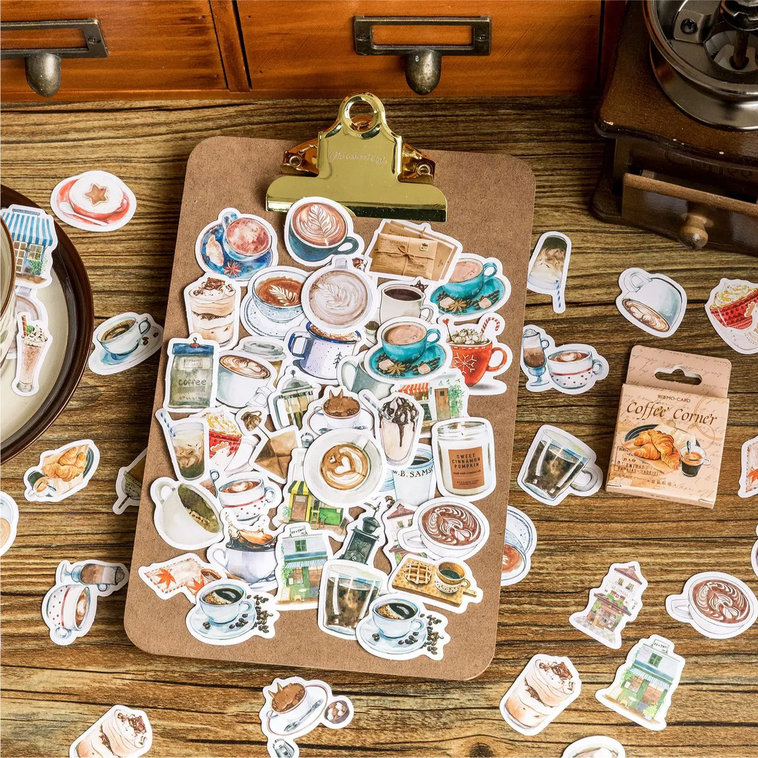 46pcs/box Box Stickers Coffee Corner INS Handbook DIY Material Stickers Loop Stickers