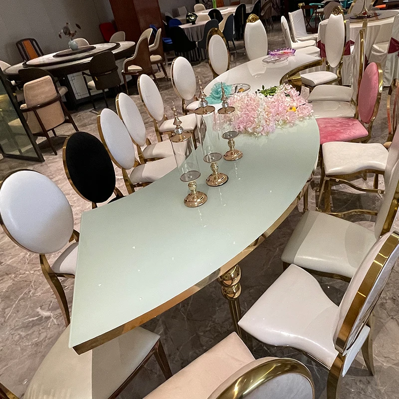 12 seater glass top silver metal table design and chairs for wedding dining