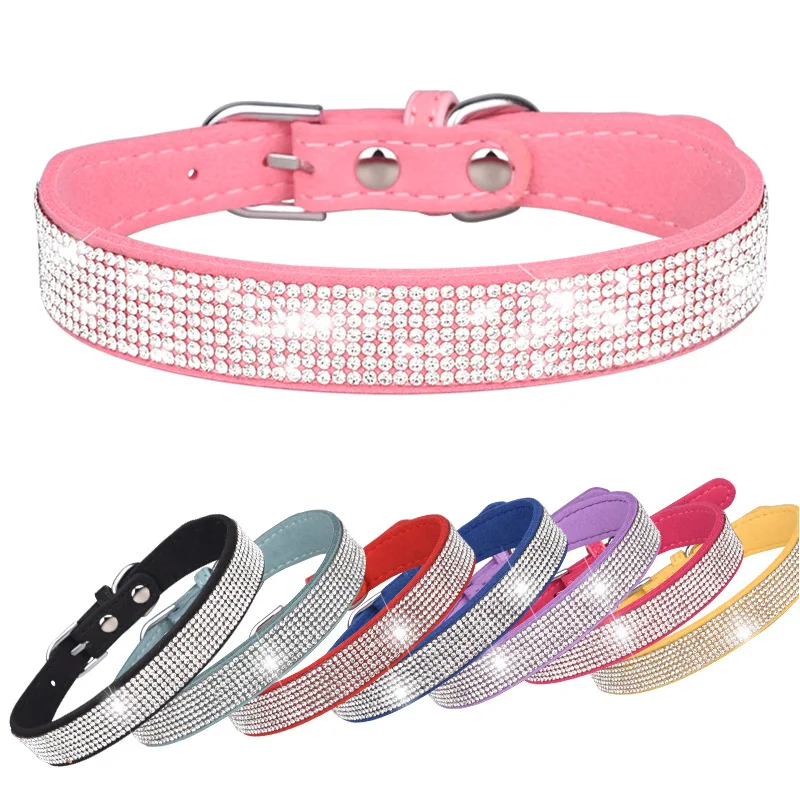 bling-bling rhinestone soft pet collar and leash set fashion pet collar leash set low price dog