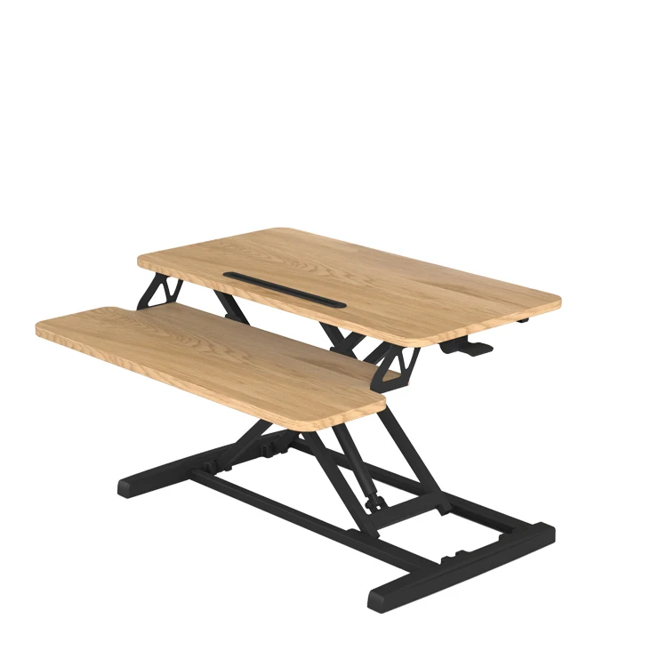 AUKI 32 Inch Wooden Rising Desk Workstation Height Adjustable Desk Riser Easy To Installation Office Workstation