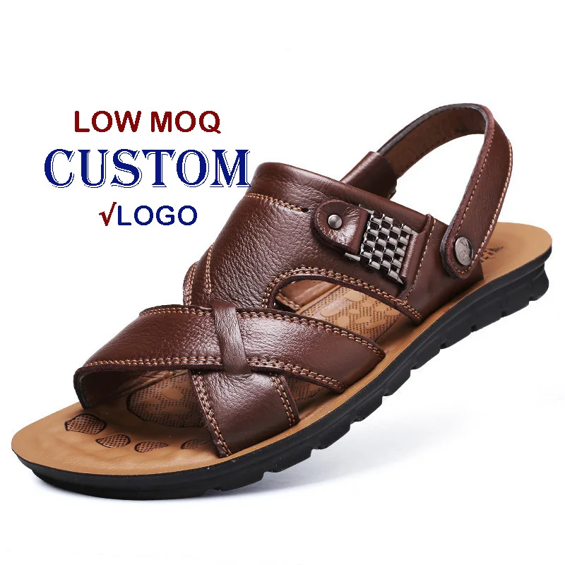 High quality new style comfortable genuine leather beach outdoor slides slipper sandals for men