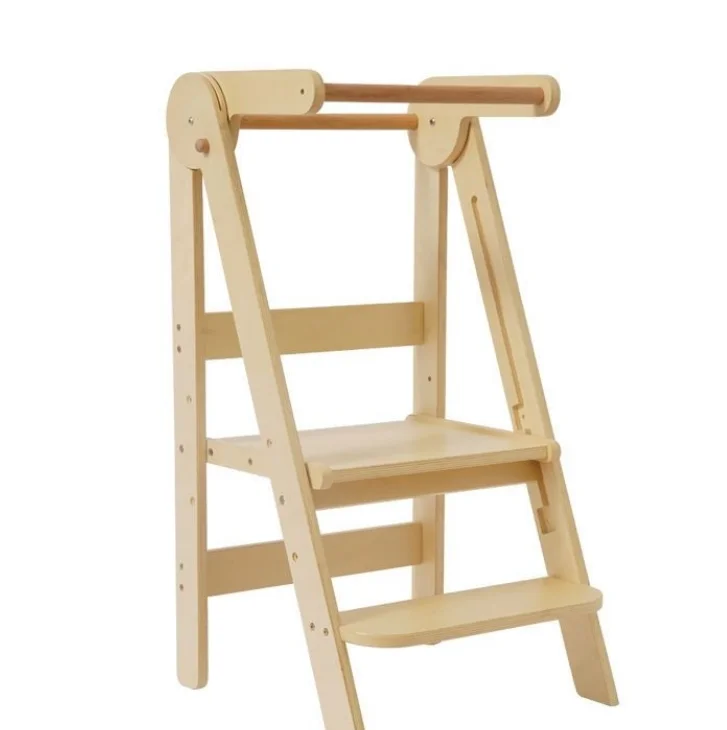 Stable solid pine wood 2 folding baby step stool ladder