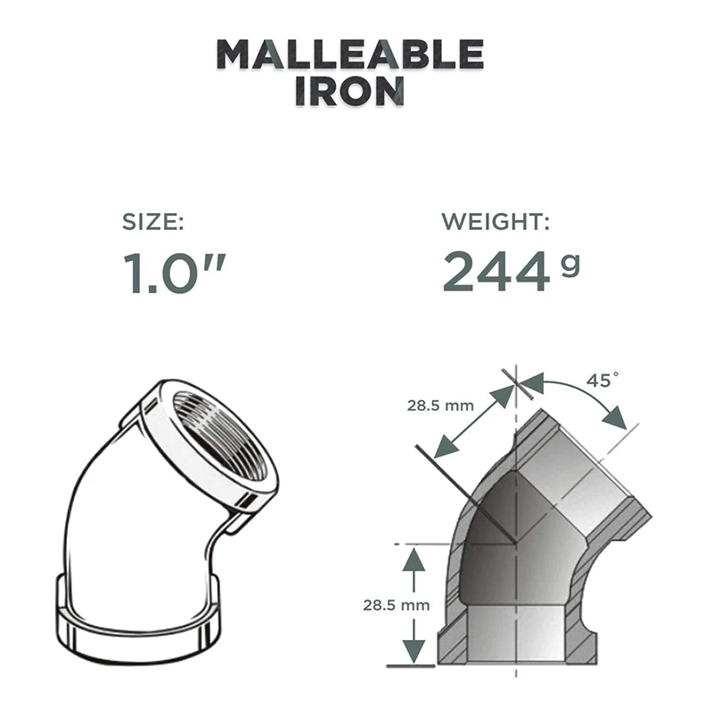 Manufacturer Directly Supply GI Pipe Fittings Hot Dip Galvanized  BSP Thread  45 Elbow For Water Oil Gas