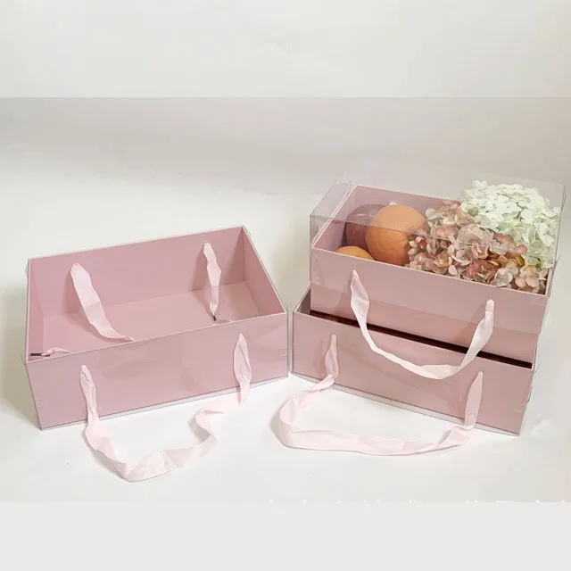 IMEE High Quality Clear Window PVC Transparent Bouquet Flower Box Cake Fruit Carry Boxes with Handle