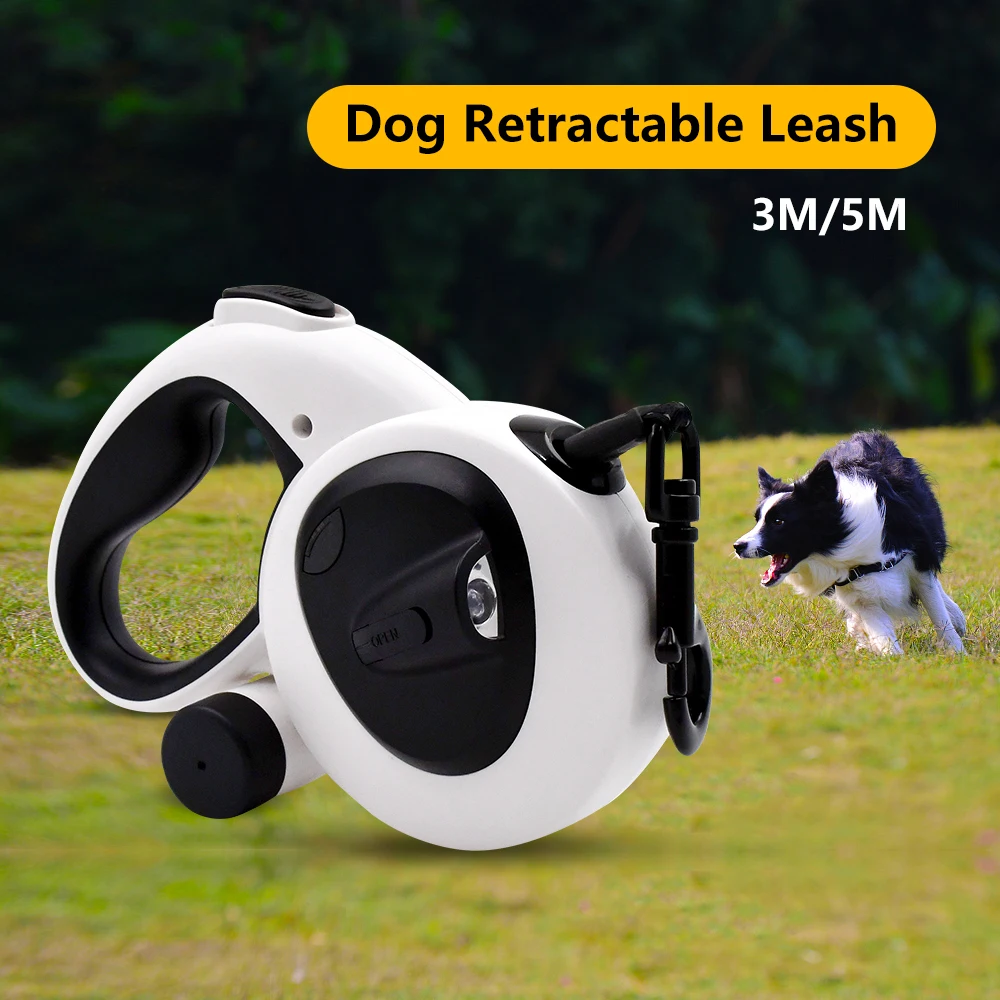 Support customized logo luxury pet walking automatic leash retractable dog Poop Dispenser leash With LED lights