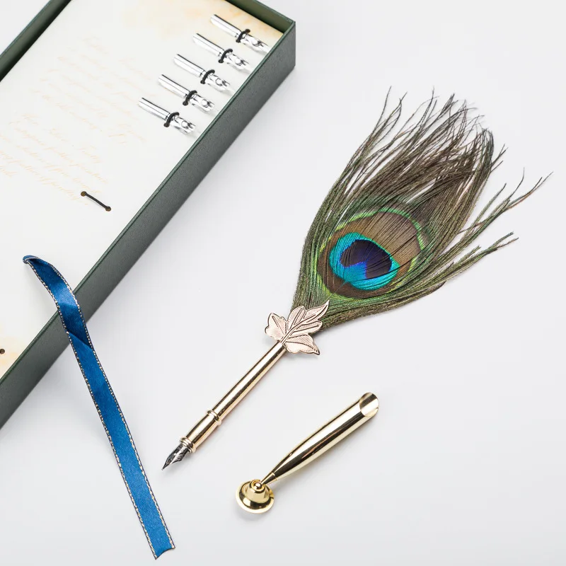 European-style creative birthday gift peacock feather dipped pen