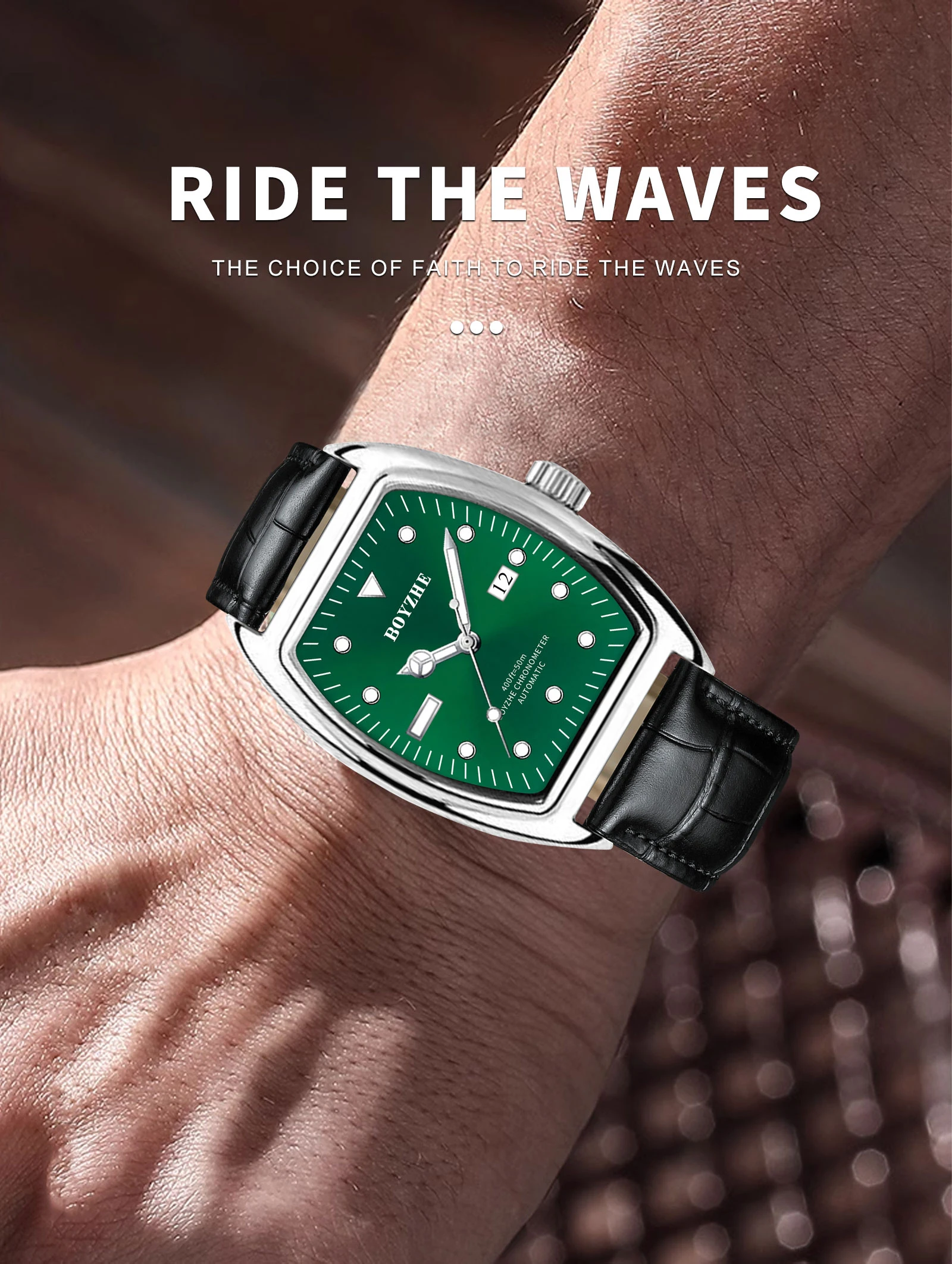 New arrival BOYZHE WL051 stainless steel case leather strap Japan citizen movement mechanical watch for men