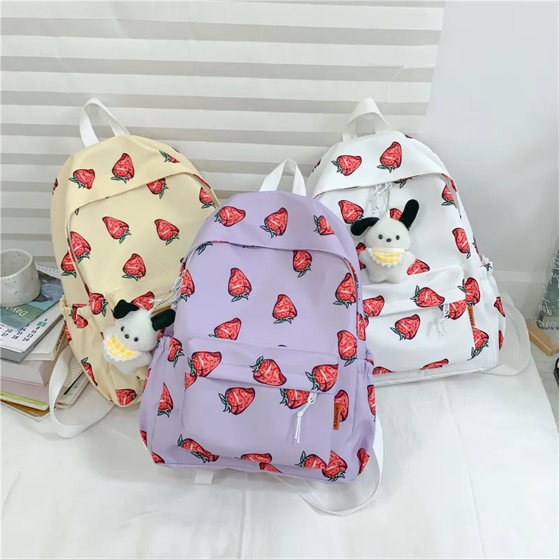 Custom Large Capacity Backpack Strawberry Print Girl Student Shoulder Bag High Quality School Bags