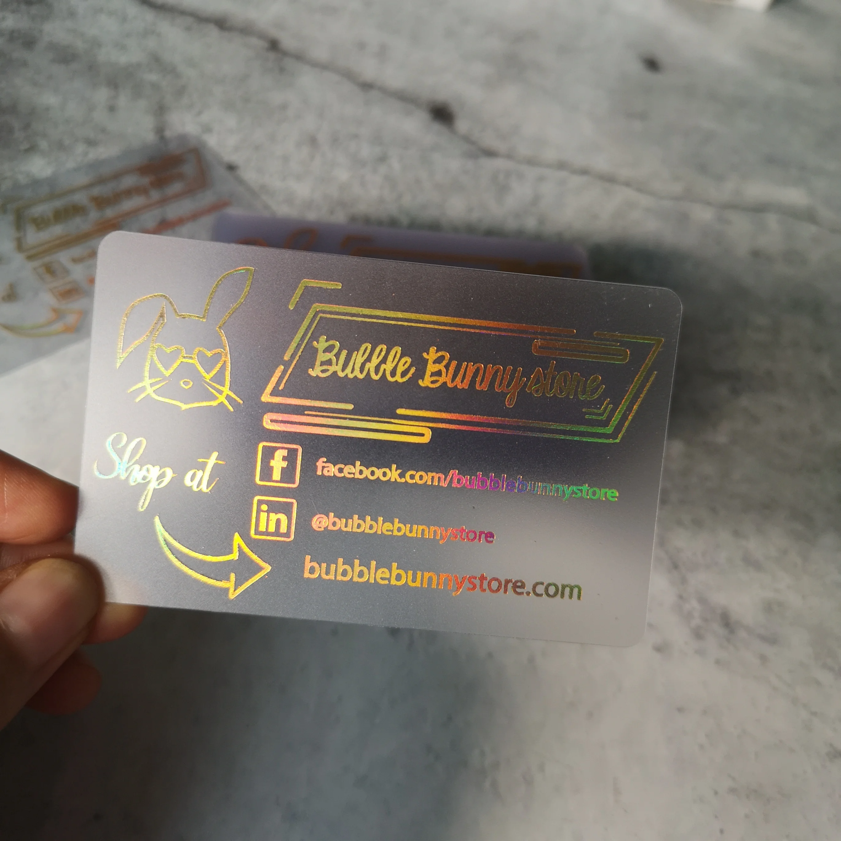 Customised pvc holographic gold foil printing transparent/frosted plastic business cards with logo