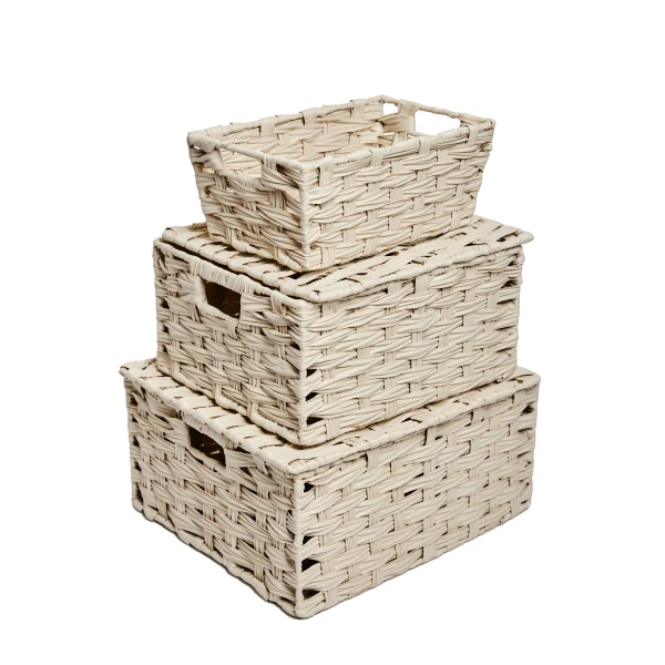 Handmade Set of 3 Eco-Friendly and Disposable PP Plastic Baskets Rattan-Like Resin Wicker Storage Bread Baskets
