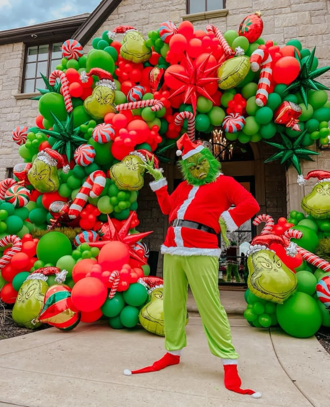 Green red white chrome latex foil balloon led light arch garland kit for merry christmas new year partyneeds supplies decoration