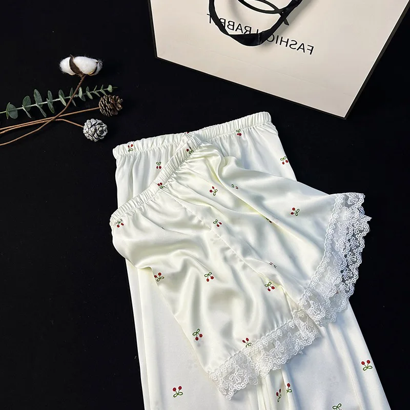 S0128R  Summer thin ice silk three-piece suit Internet celebrity cherry high-grade ladies home clothes