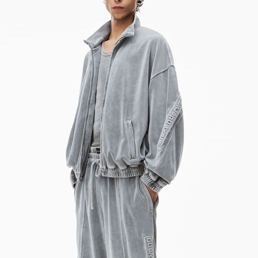 Premium performance sports clothing breathable training wear oversized velour men screen print tracksuit