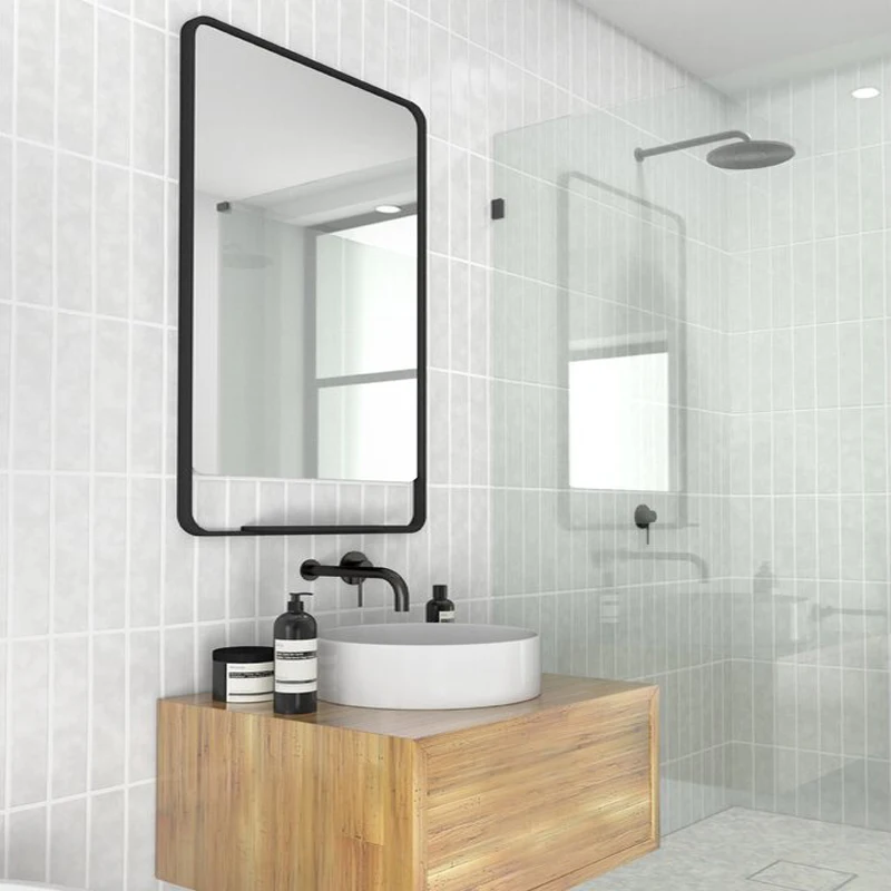 
designer framed black metal mirror with storage for wall decoration 