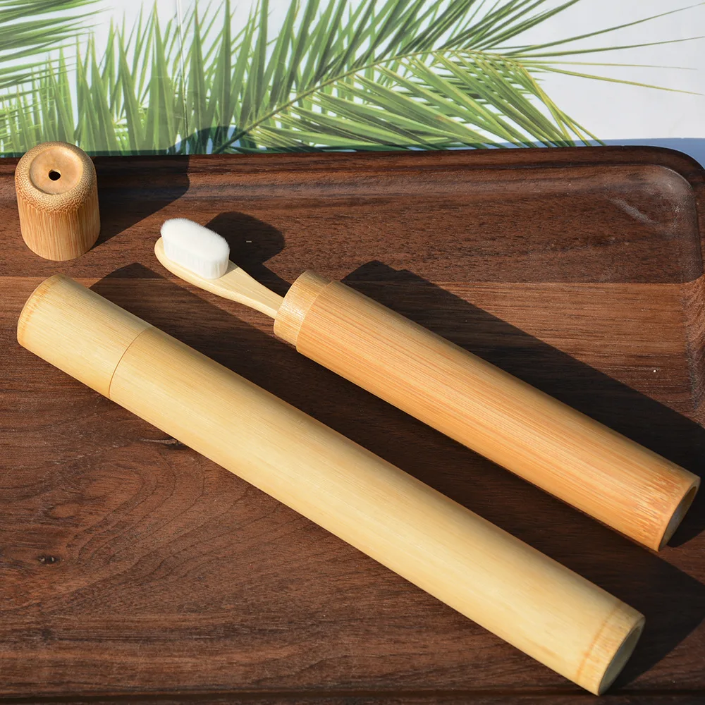Custom Logo Bamboo Toothbrush With Bamboo Case For Home Hotel Travel