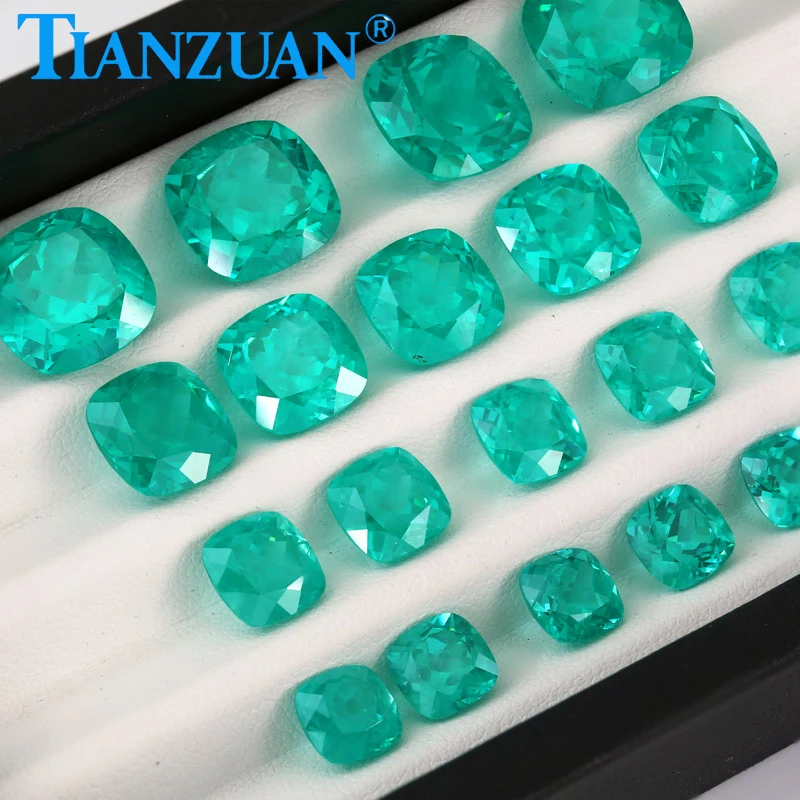 Cushion shape lab grown Paraiba color Yttrium Aluminum Garnet Cultivated Tsavorite with inclusions artificial gem stone