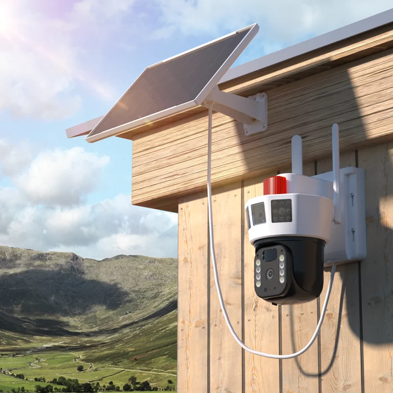 Exhibition CP SE Hot Sell 7W Solar Panel PIR Humaniod Detection 360 Degree Dome Camera Triple Lens 4G Sim Card Solar Camera