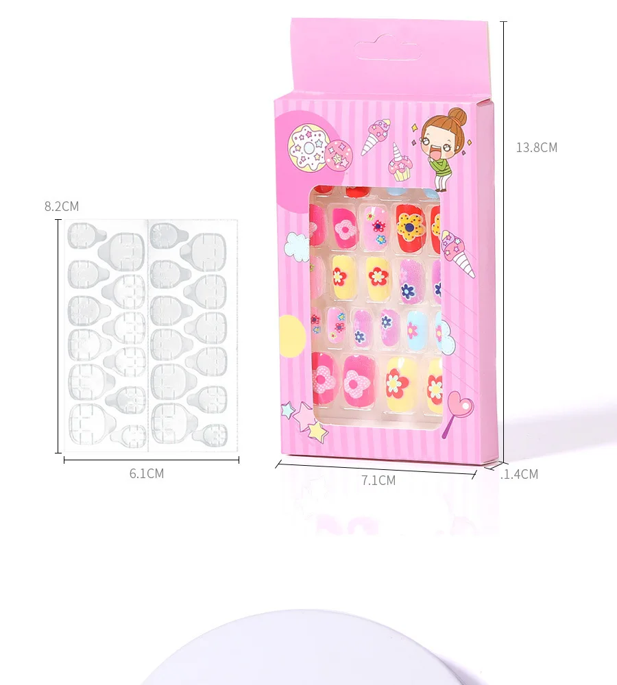 Amazon 24 конструкции 24 шт. детей накладные ногти для ног для маленькой девочки нажмите на палочке, полного покрытия, Короткие искусственные ногти нейл-арта украшения