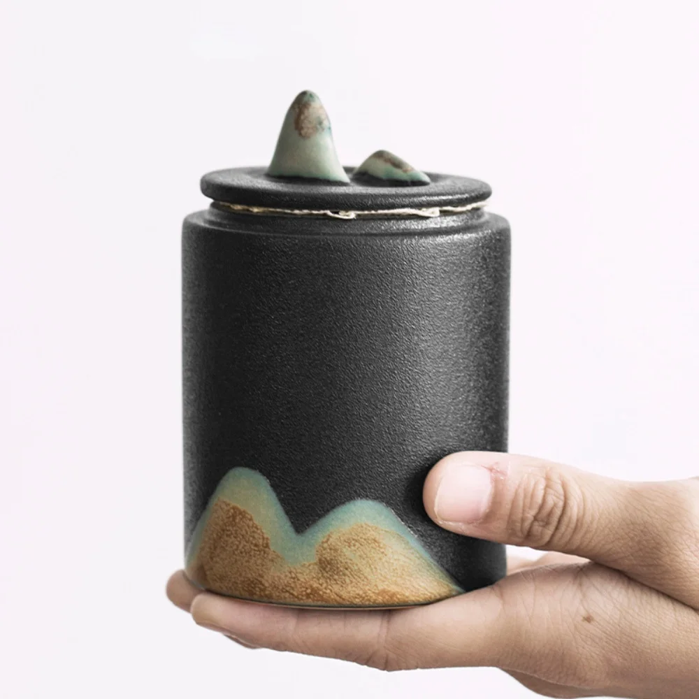 Japanese-style Ceramic Coarse Pottery Tea Storage Jar With Sealed Cover For Tea, Coffee Bean