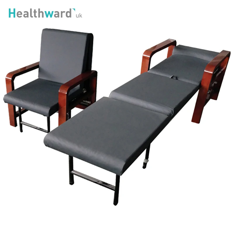 SKE001-3 Healthward Wooden Foldable Adjustable Hospital Accompany Bed Medical Deck Chair Manufacturers