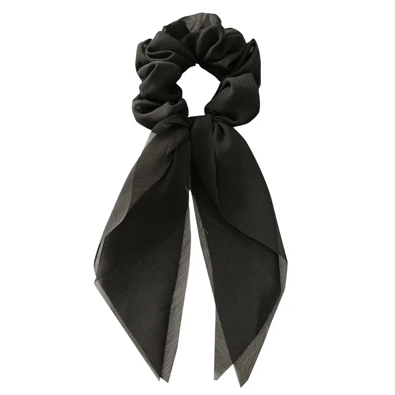 Wholesale Spring New Chiffon Elastic Hair Bands Thin Bow Long Ribbon Hair Scrunchies For Women Pony Tail Hair Tie Accessories