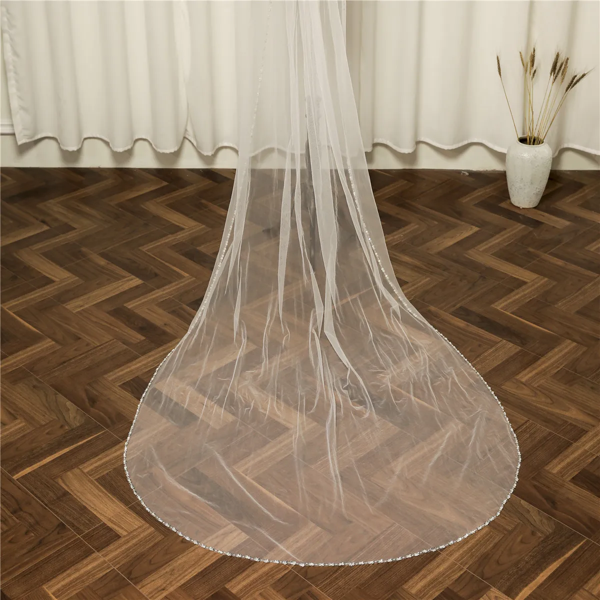 Hand-stitched bead Sequined Tulle Veils 1 tier Bridal Cathedral long Veil 3M*1.5M long velo de novia with comb