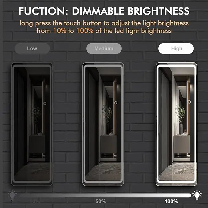 Bathroom Rectangular Dimmable Touch Screen Switch Led Smart Full Length Mirror Silver Standing FM Modern Rectangle 3 Years