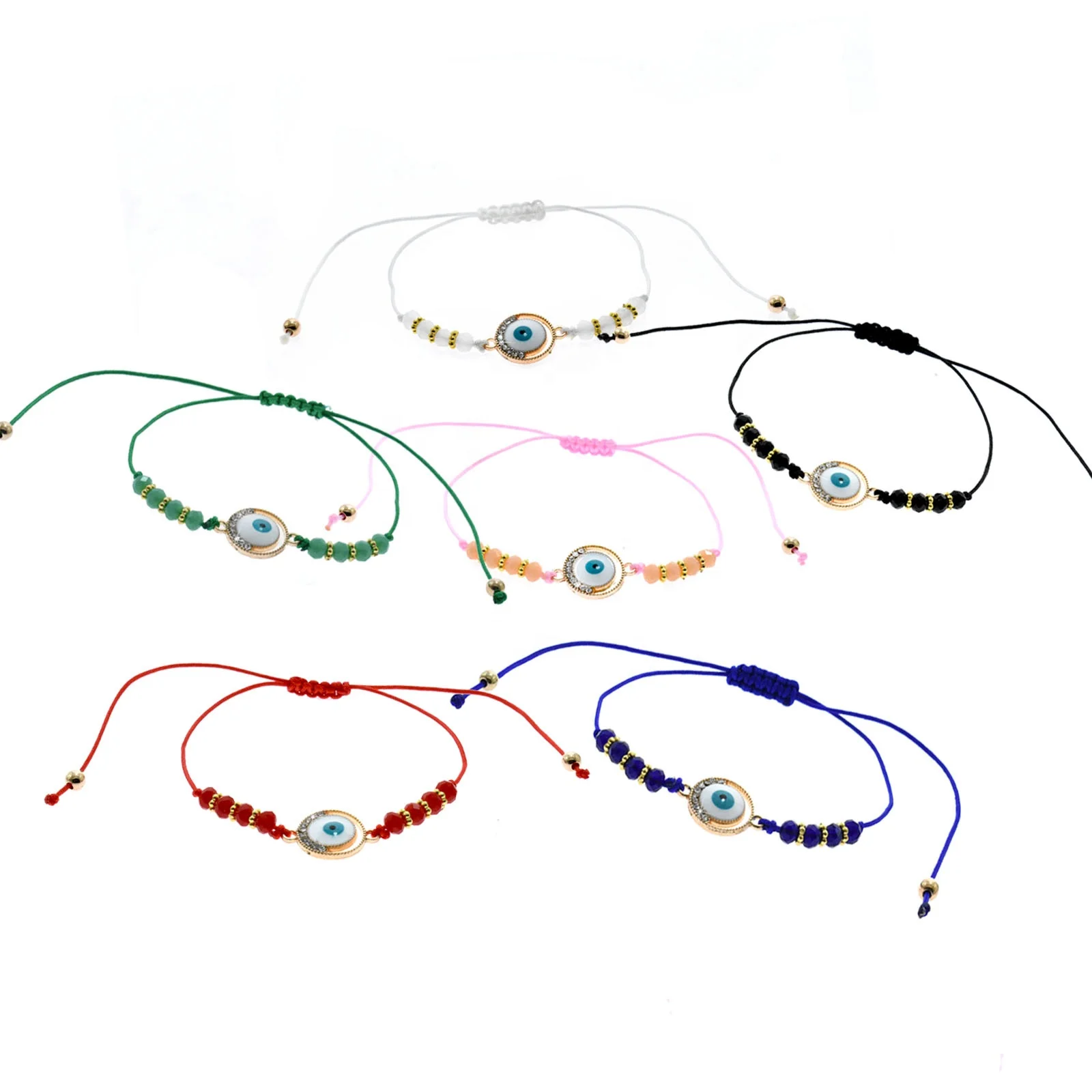 New Fashion Jewelry Colorful Braided Eye  Evil  Charm Pendant Bracelets Crystal Glass Bead Hand Woven Bracelet
