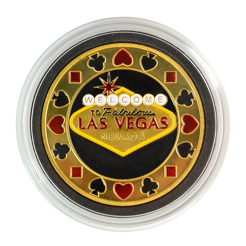 Poker Card Guard Protector Metal Coins Token with Plastic Cover Texas Poker Set Coin Custom Metal LAS VEGAS Button Game Supplier