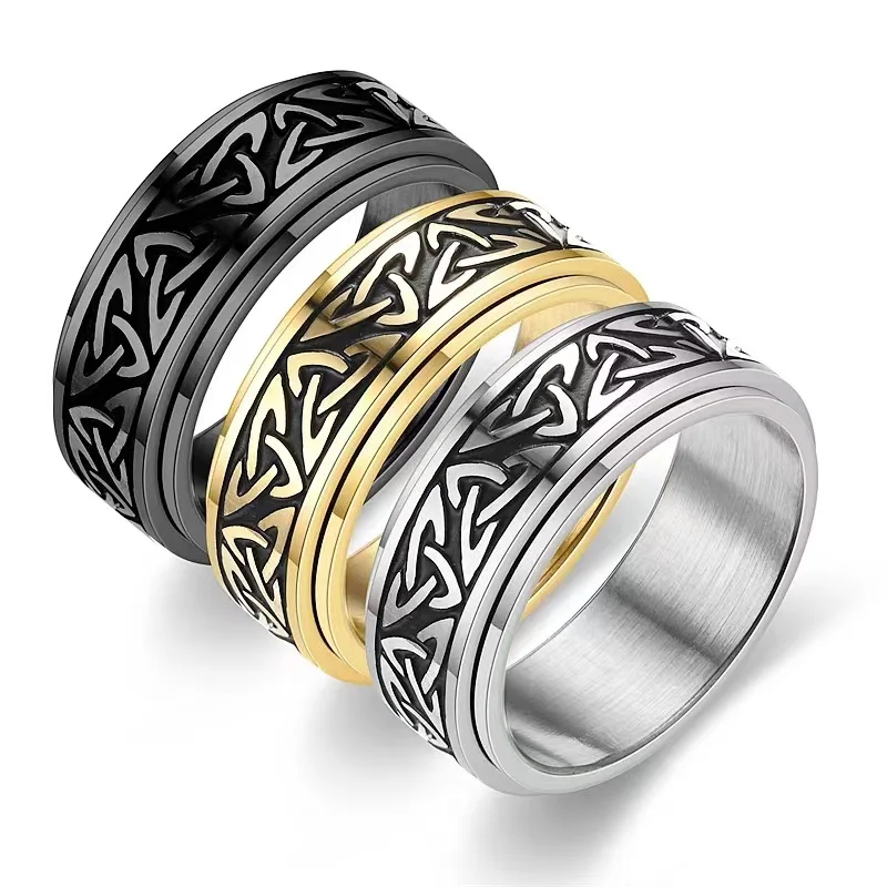 Vintage Spinner Titanium Steel Ring for Men Elegant Fashionable Celtic Knot Design Rose Gold Plated Inlay for Wedding Party