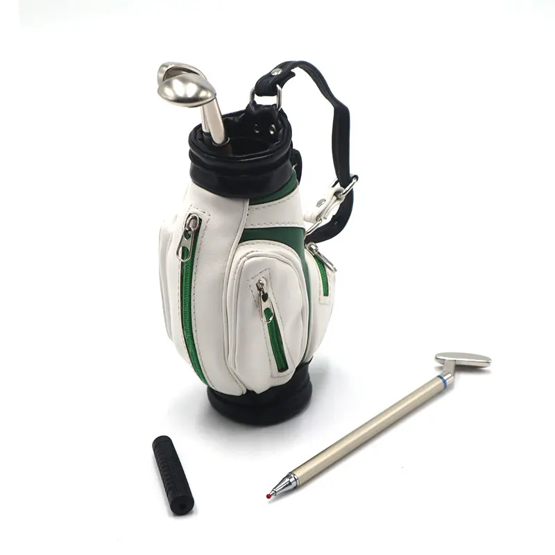 Golf Gift Set Desktop Golf Bag Pens Holder with Clock and 3 Pens