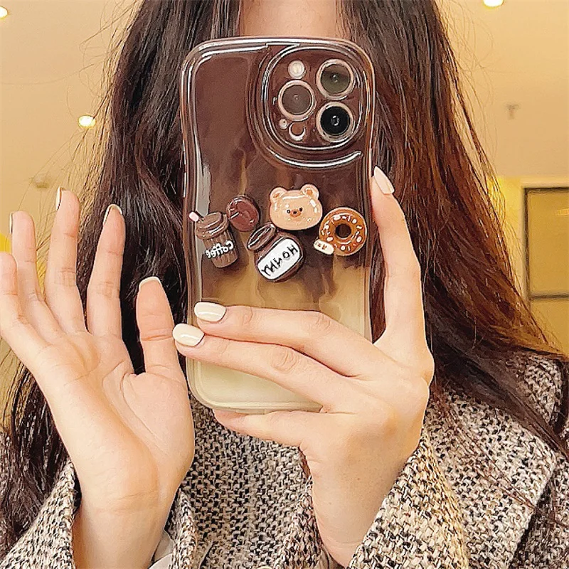 Wholesale Three-dimensional dessert coffee bear for iPhone 14 creative 12 Pro Max mobile phone case iPhone 13 new 11 female