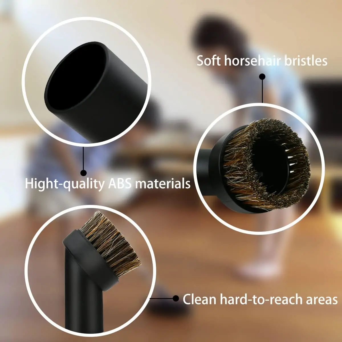 Black Round Dust Brush 1.25' Vacuum Hose 25mm Horse Hair for Most Vacuum Cleaners Accessories