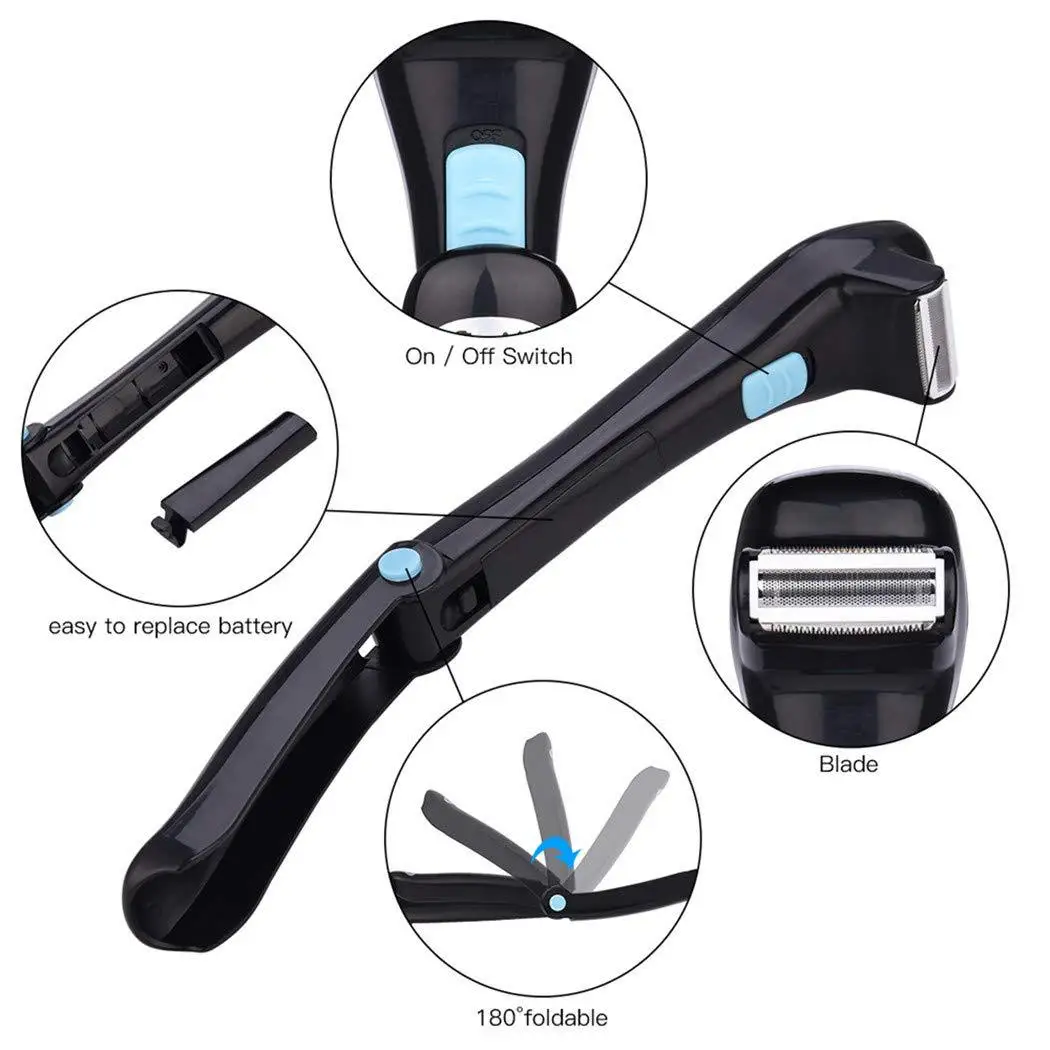 Hair Removal Appliances 2 dry manual batteries Foldable High quality Painlessly Function Black Back Hair Shaver
